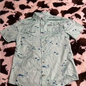 Kids' Light Green Map Print Button Down Shirt